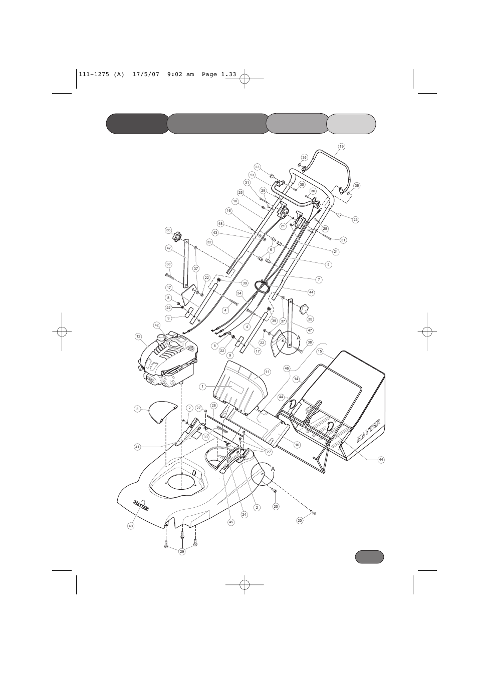 Upper mainframe parts list | Hayter Mowers Harrier 48 PRO User Manual | Page 33 / 40