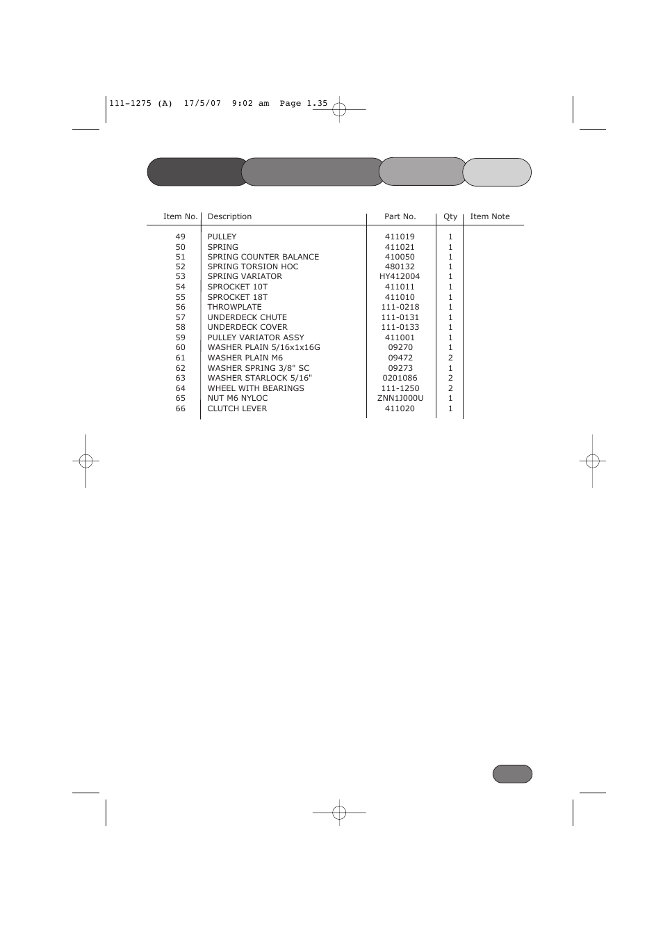 Lower mainframe parts list | Hayter Mowers Harrier 48 PRO User Manual | Page 35 / 40