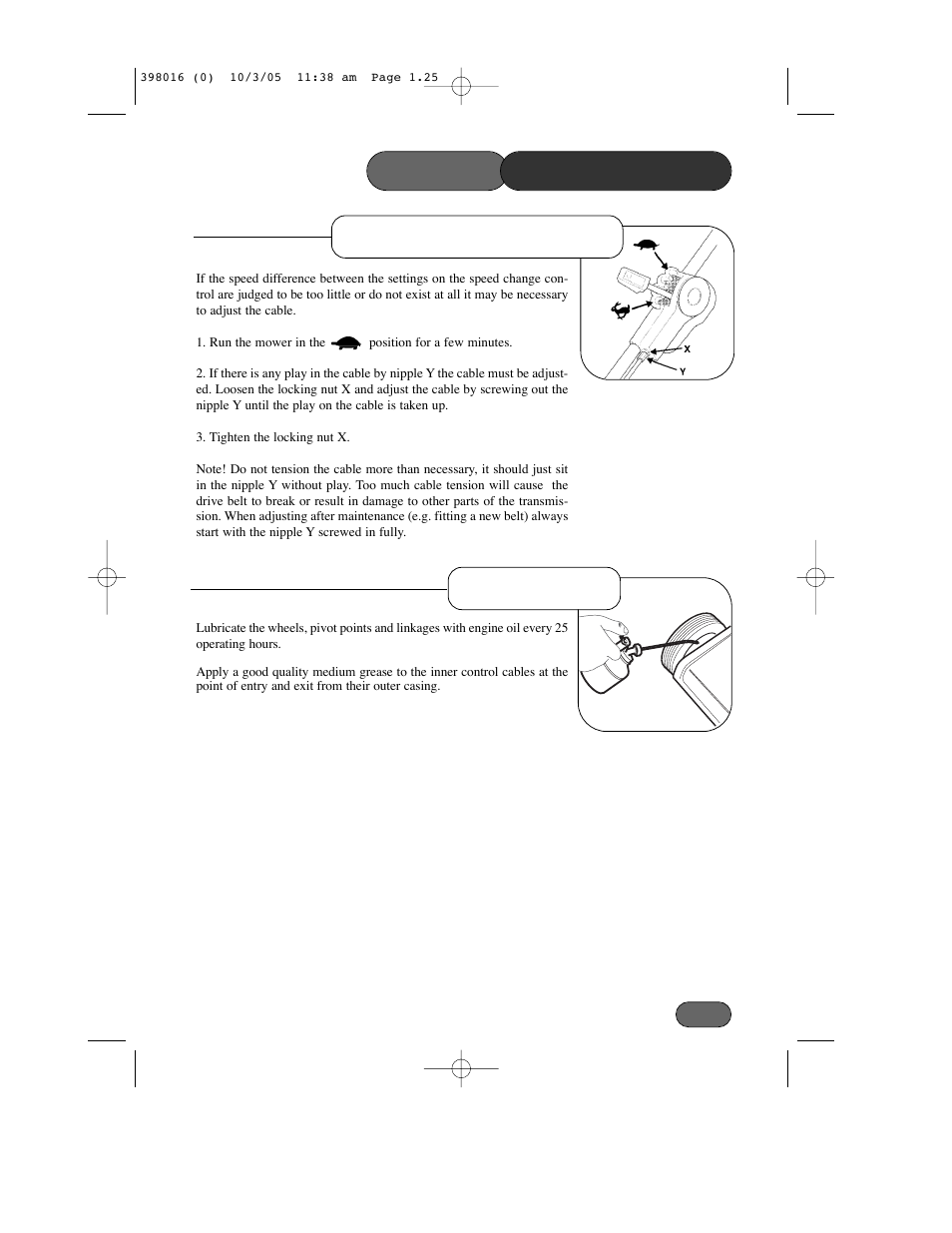 Speed change cable mower maintenance lubrication | Hayter Mowers Ranger 399C User Manual | Page 25 / 40