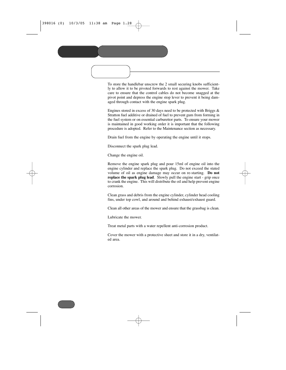Mower maintenance, Storage | Hayter Mowers Ranger 399C User Manual | Page 28 / 40