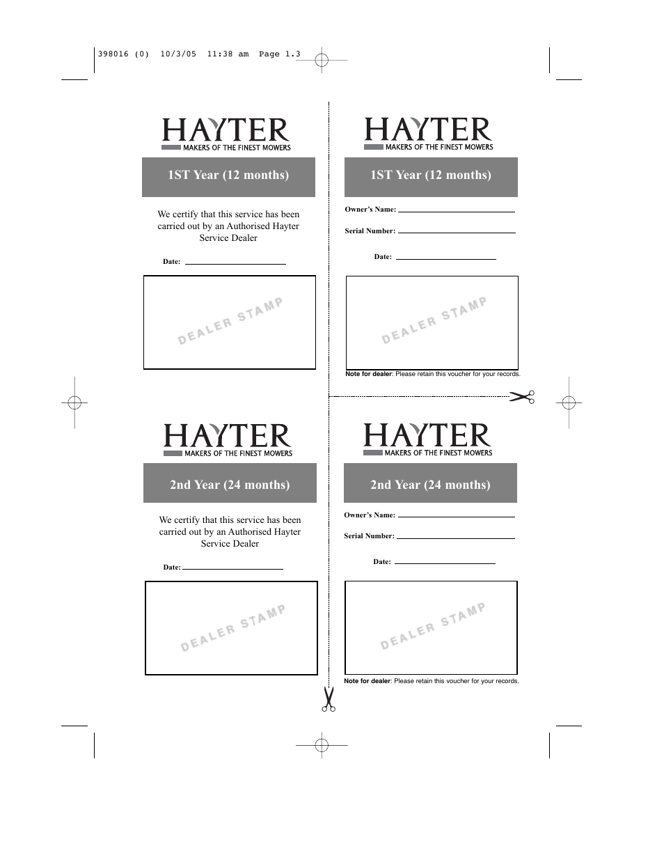 1st year (12 months), 2nd year (24 months) | Hayter Mowers Ranger 399C User Manual | Page 3 / 40