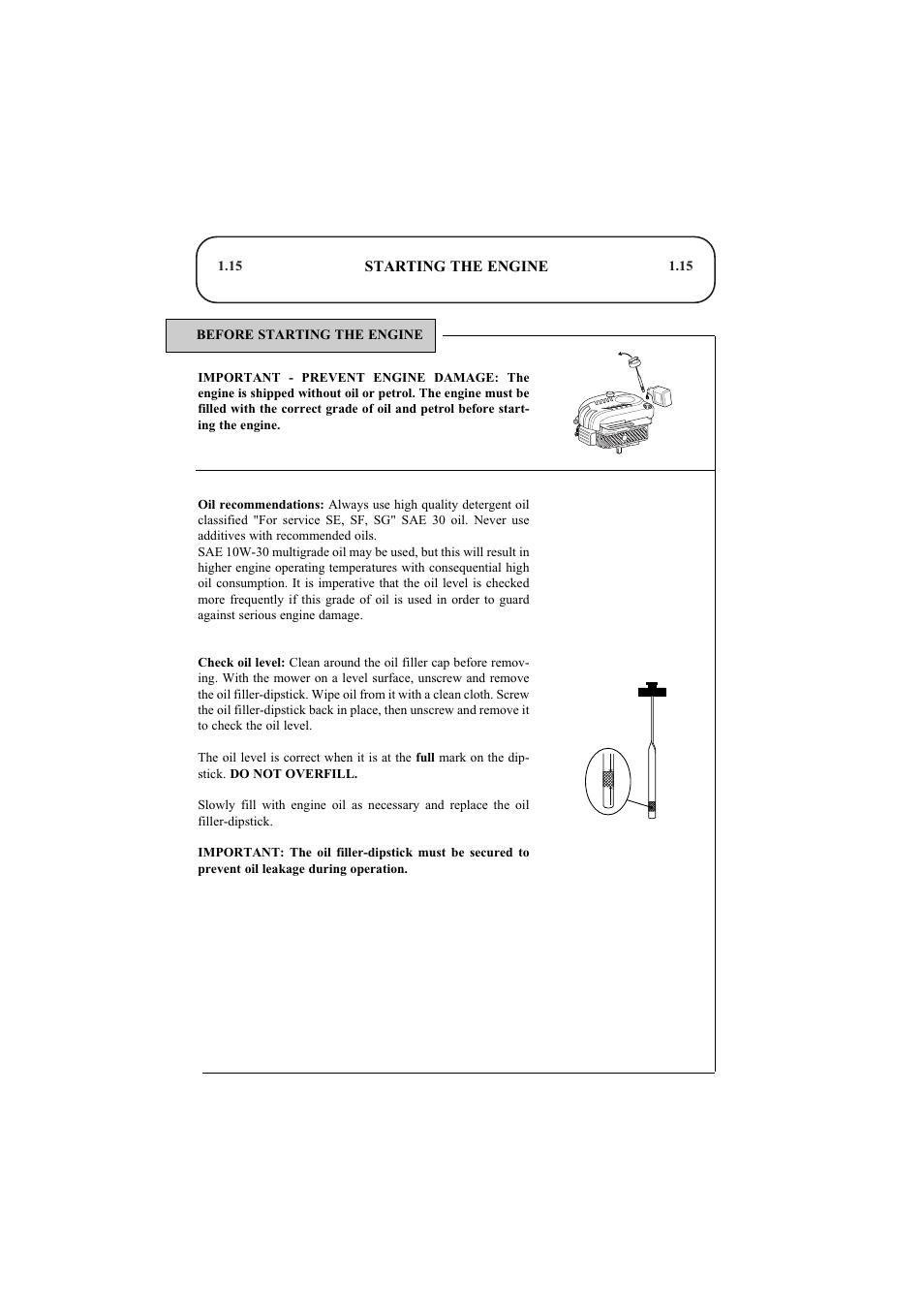 Starting the engine, Before starting the engine | Hayter Mowers Ranger 53 Pro User Manual | Page 15 / 44