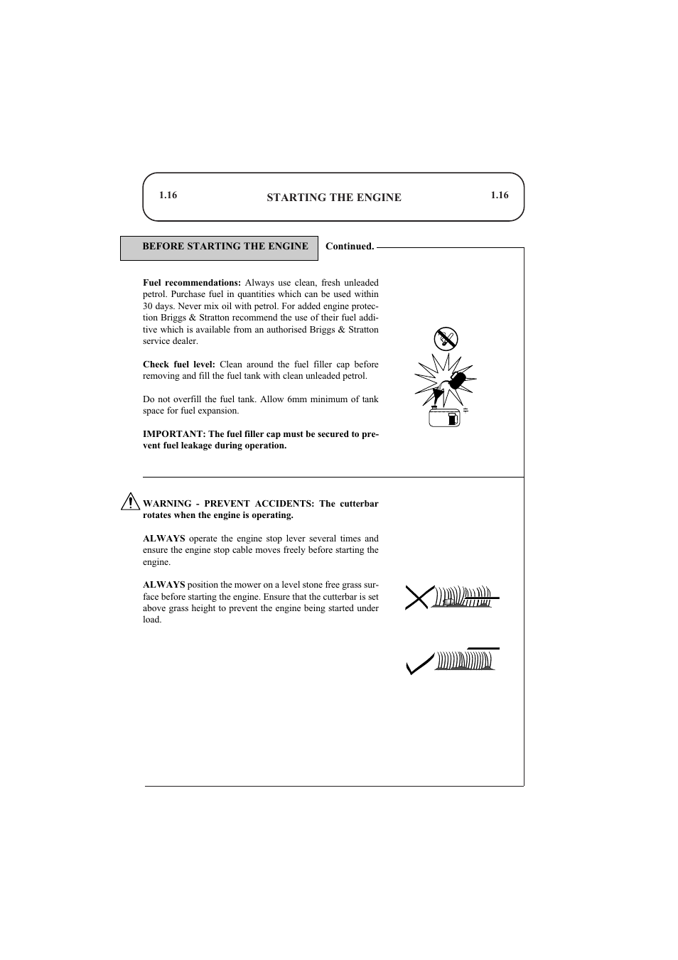 Starting the engine | Hayter Mowers Ranger 53 Pro User Manual | Page 16 / 44