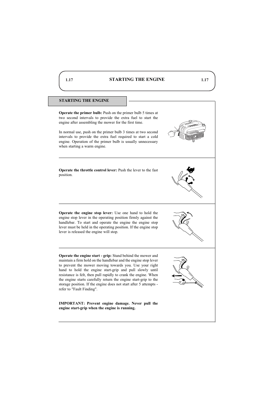 Starting the engine | Hayter Mowers Ranger 53 Pro User Manual | Page 17 / 44