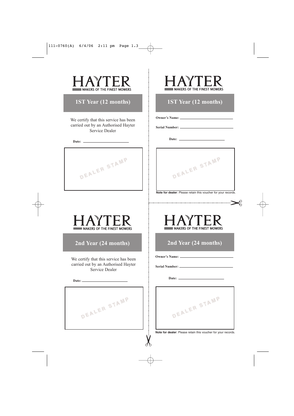1st year (12 months), 2nd year (24 months) | Hayter Mowers Harrier 48 User Manual | Page 3 / 40