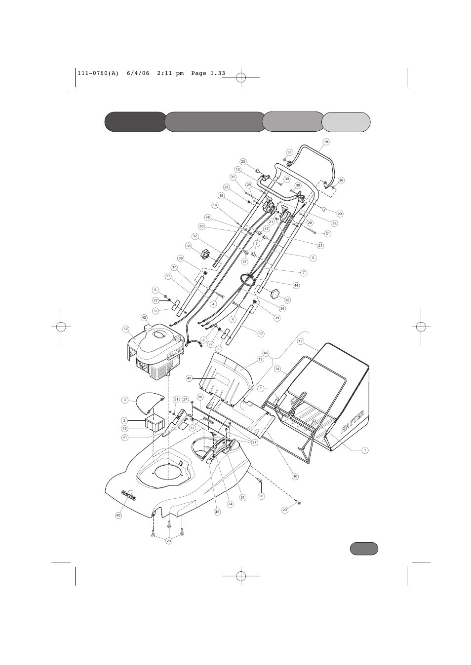 Upper mainframe parts list | Hayter Mowers Harrier 48 User Manual | Page 33 / 40