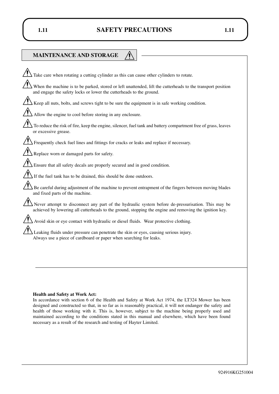 Safety precautions | Hayter Mowers LT324 User Manual | Page 11 / 80