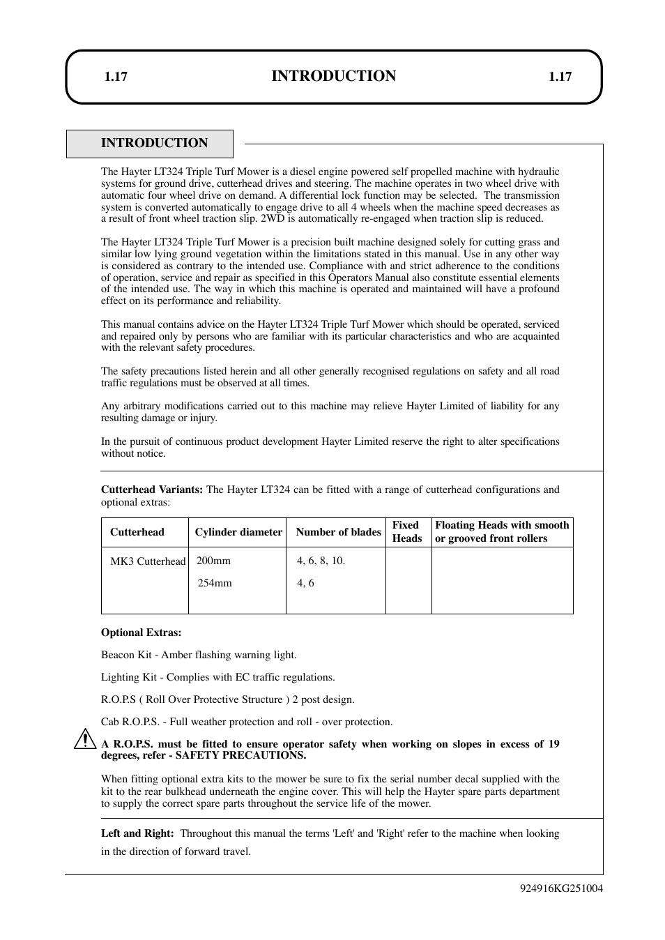 Introduction | Hayter Mowers LT324 User Manual | Page 17 / 80