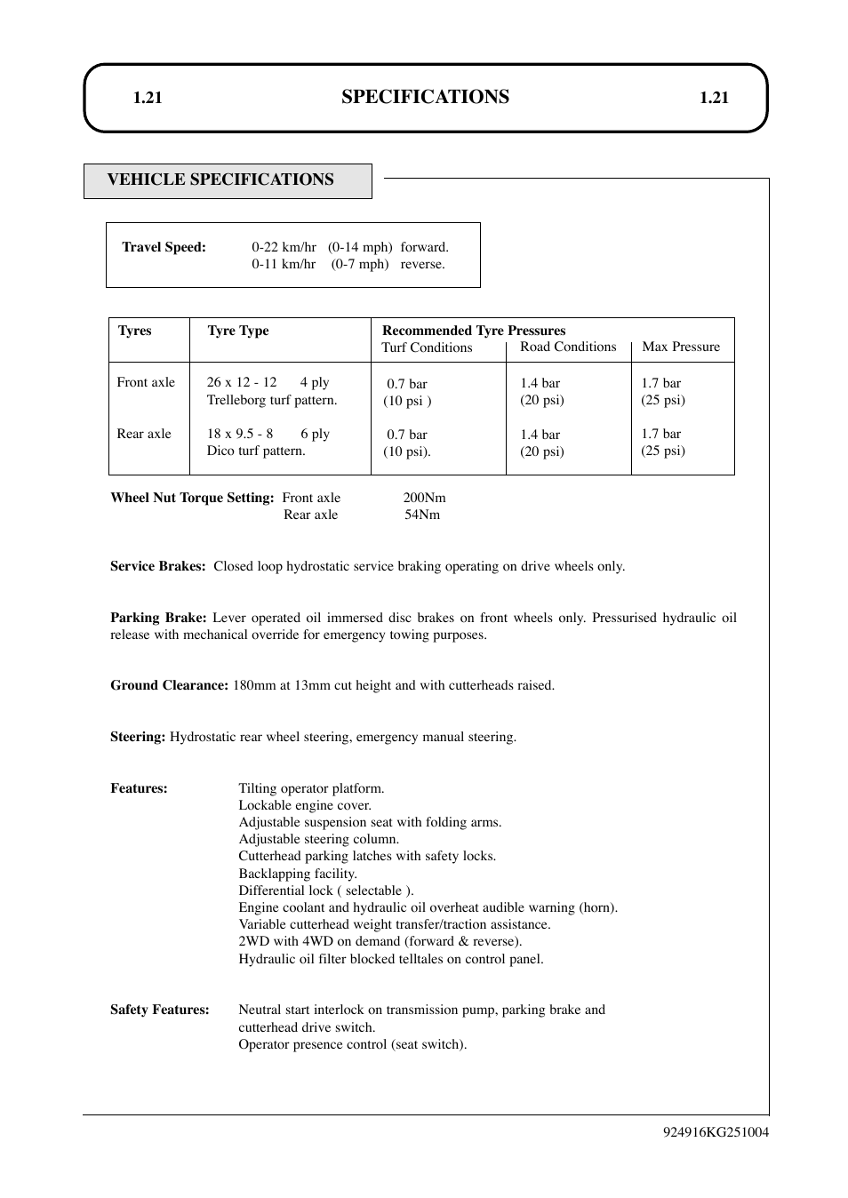 Specifications | Hayter Mowers LT324 User Manual | Page 21 / 80