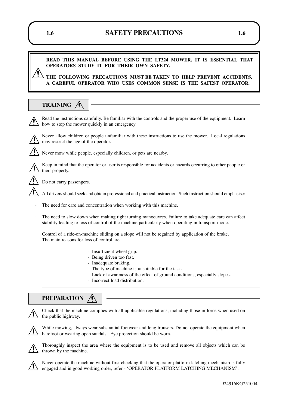 Safety precautions | Hayter Mowers LT324 User Manual | Page 6 / 80