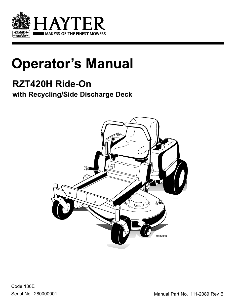 Hayter Mowers RZT420H User Manual | 52 pages