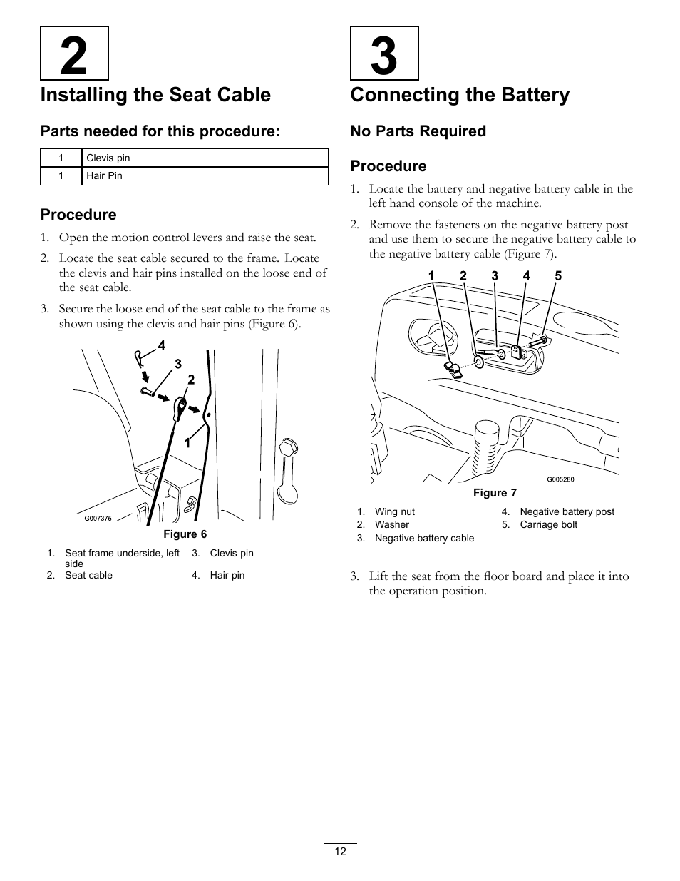 Installing the seat cable, Connecting the battery | Hayter Mowers RZT420H User Manual | Page 12 / 52