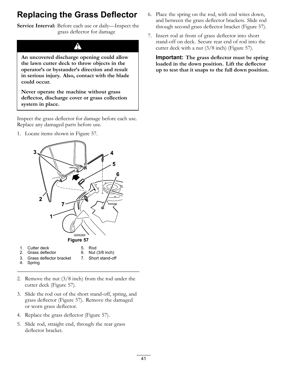 Replacing the grass deflector | Hayter Mowers RZT420H User Manual | Page 41 / 52