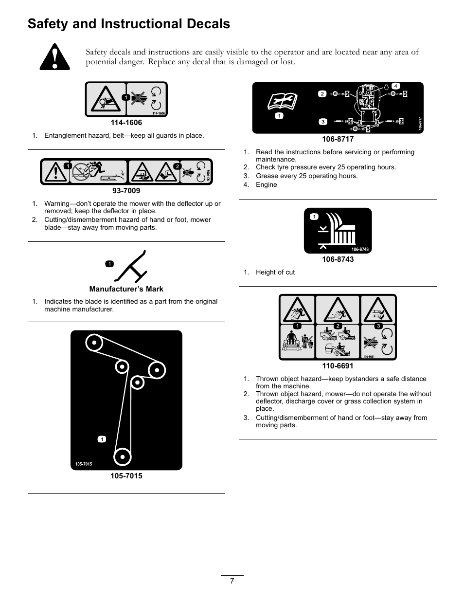 Safety and instructional decals | Hayter Mowers RZT420H User Manual | Page 7 / 52