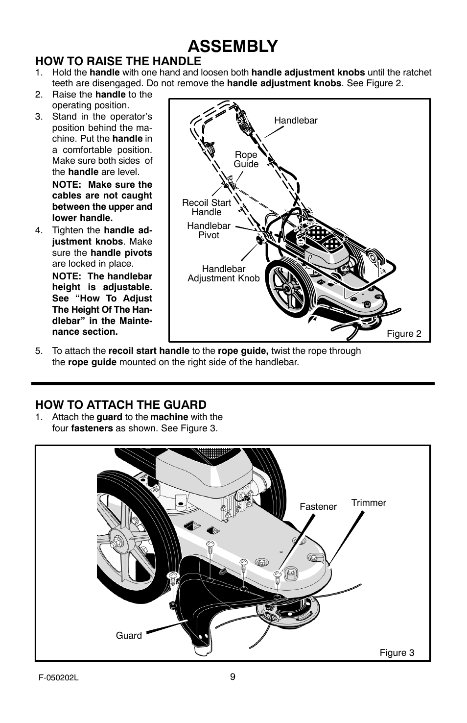 Assembly, How to raise the handle, How to attach the guard | Hayter Mowers 407C User Manual | Page 9 / 28