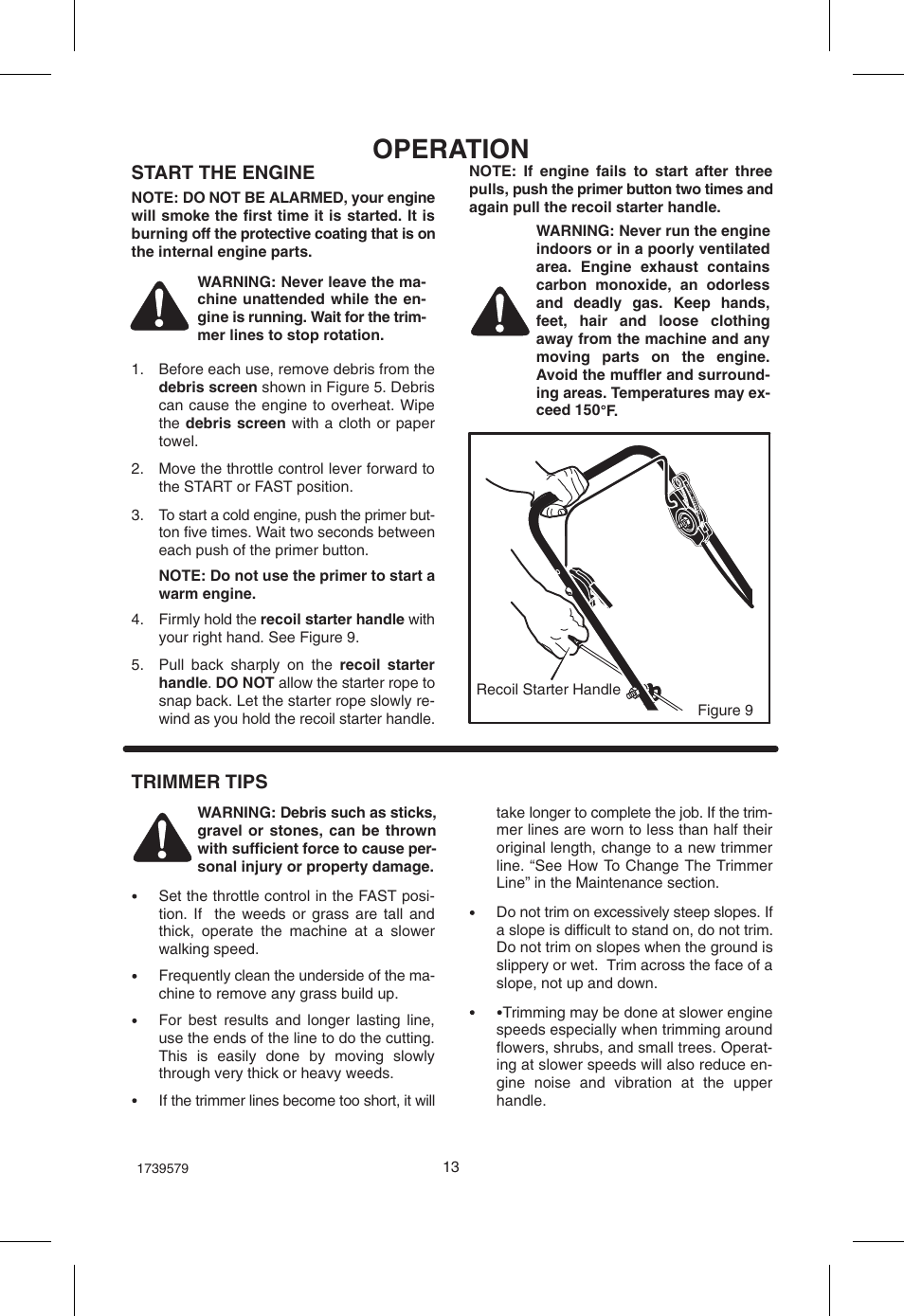 Operation, Start the engine, Trimmer tips | Hayter Mowers Powertrim 407F User Manual | Page 13 / 30