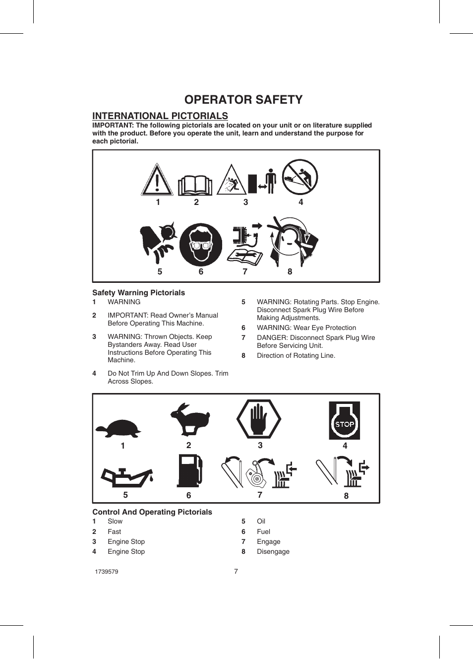 Operator safety, International pictorials | Hayter Mowers Powertrim 407F User Manual | Page 7 / 30