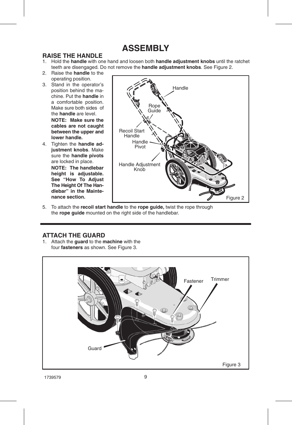 Assembly, Raise the handle, Attach the guard | Hayter Mowers Powertrim 407F User Manual | Page 9 / 30