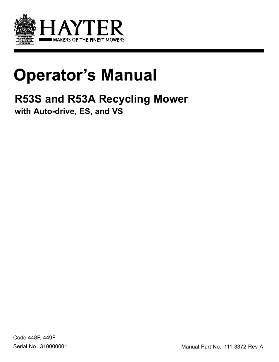 Hayter Mowers Recycling Mower R53S User Manual | 32 pages