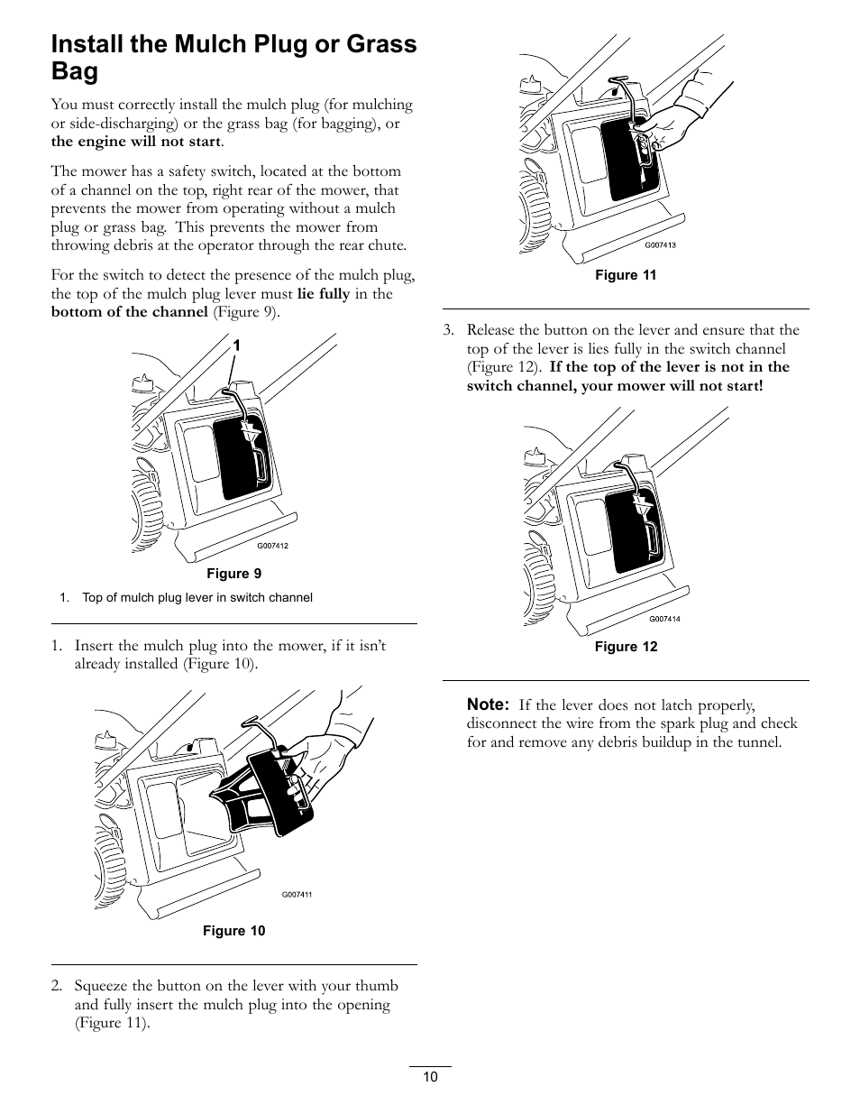 Install the mulch plug or grass bag | Hayter Mowers Recycling Mower R53S User Manual | Page 10 / 32