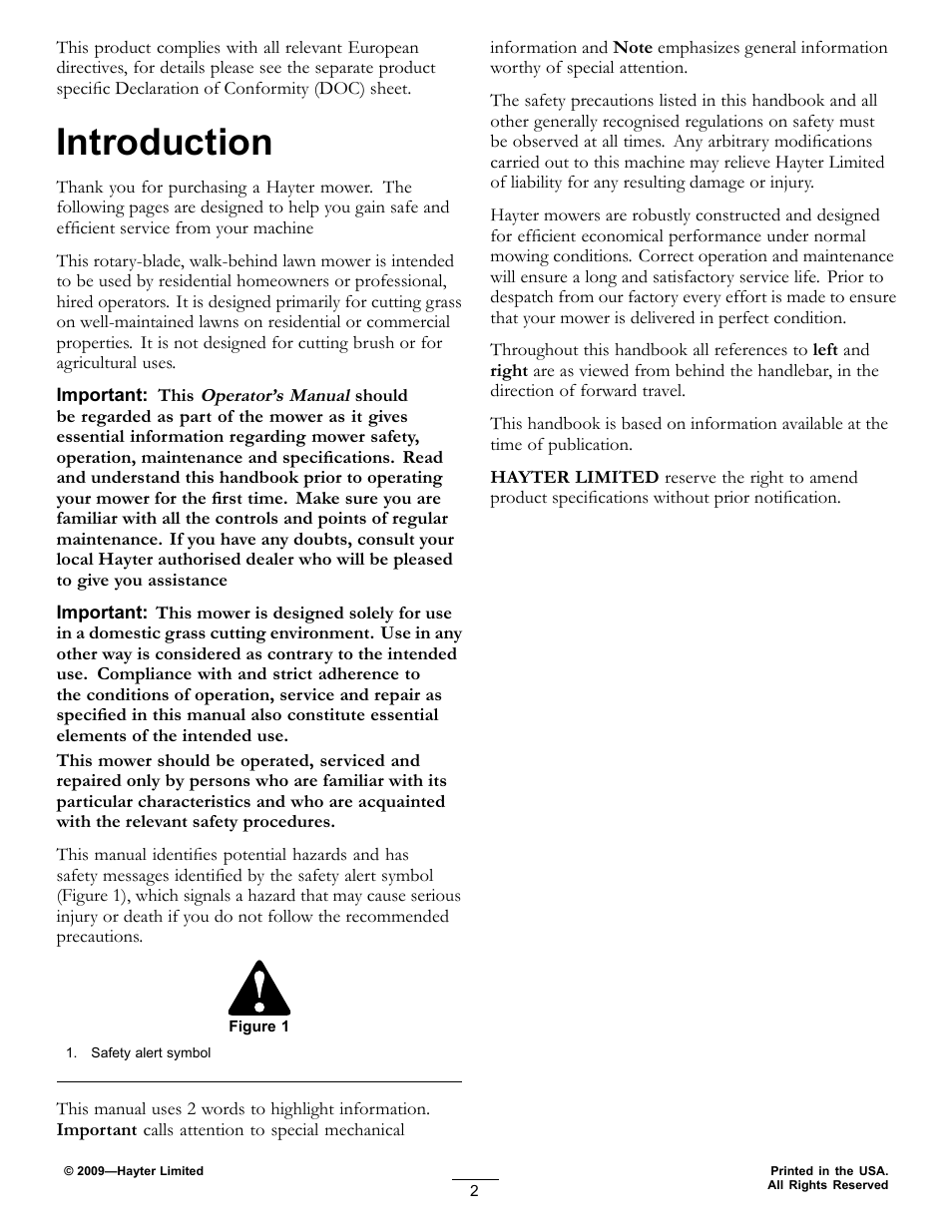 Introduction | Hayter Mowers Recycling Mower R53S User Manual | Page 2 / 32