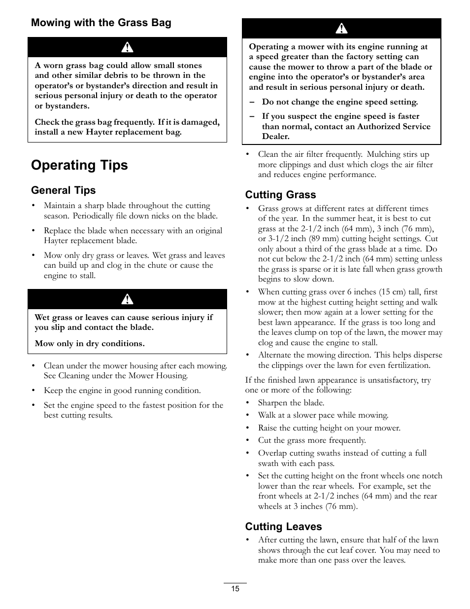 Operating tips | Hayter Mowers 21in Heavy-Duty Walk-Behind Rotary mower 455E User Manual | Page 15 / 32