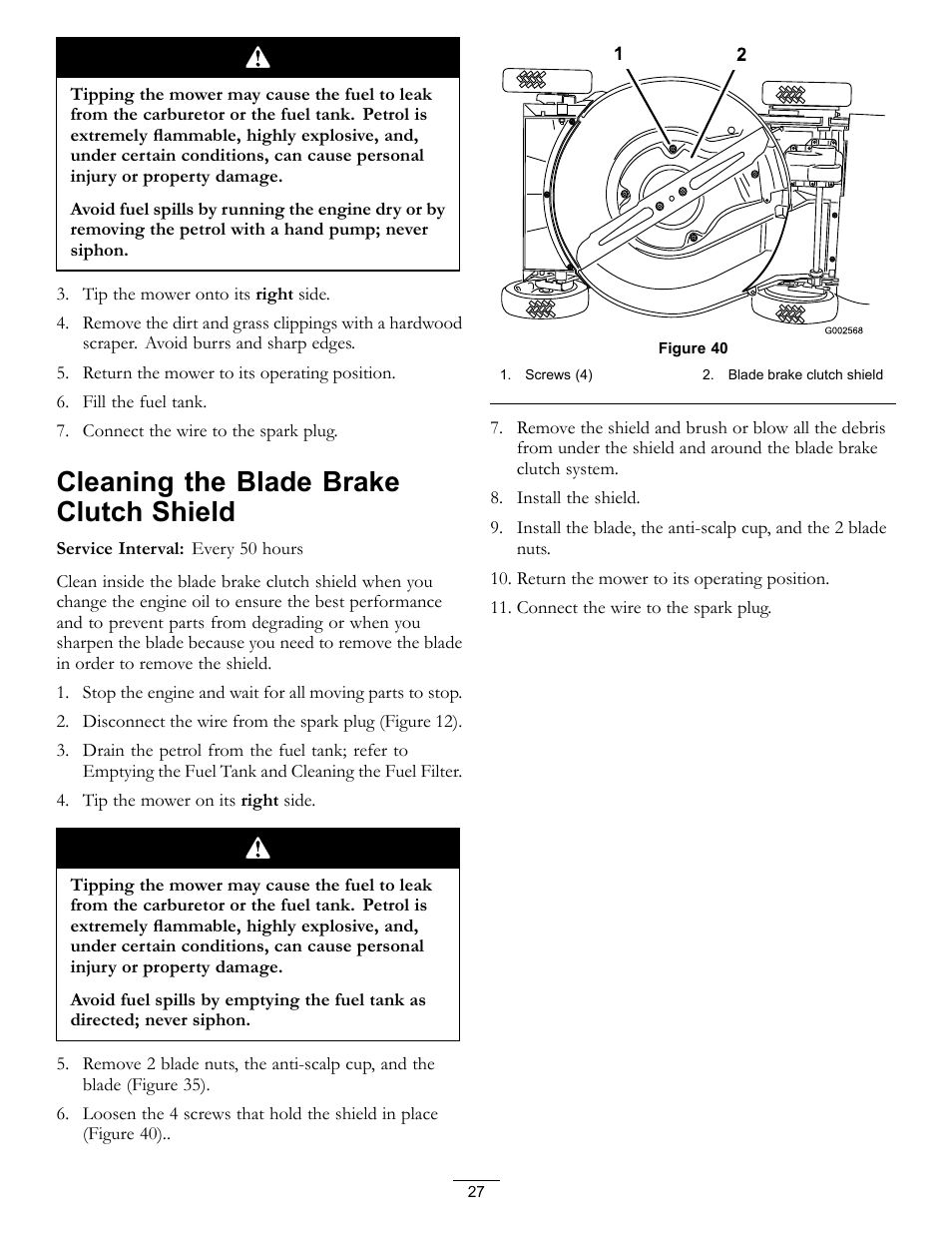 Cleaning the blade brake clutch shield | Hayter Mowers 21in Heavy-Duty Walk-Behind Rotary mower 455E User Manual | Page 27 / 32