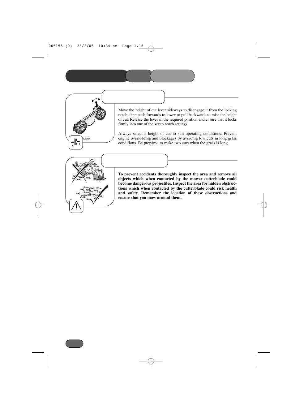 Operating the mower, Height of cut before mowing | Hayter Mowers 005C User Manual | Page 16 / 36