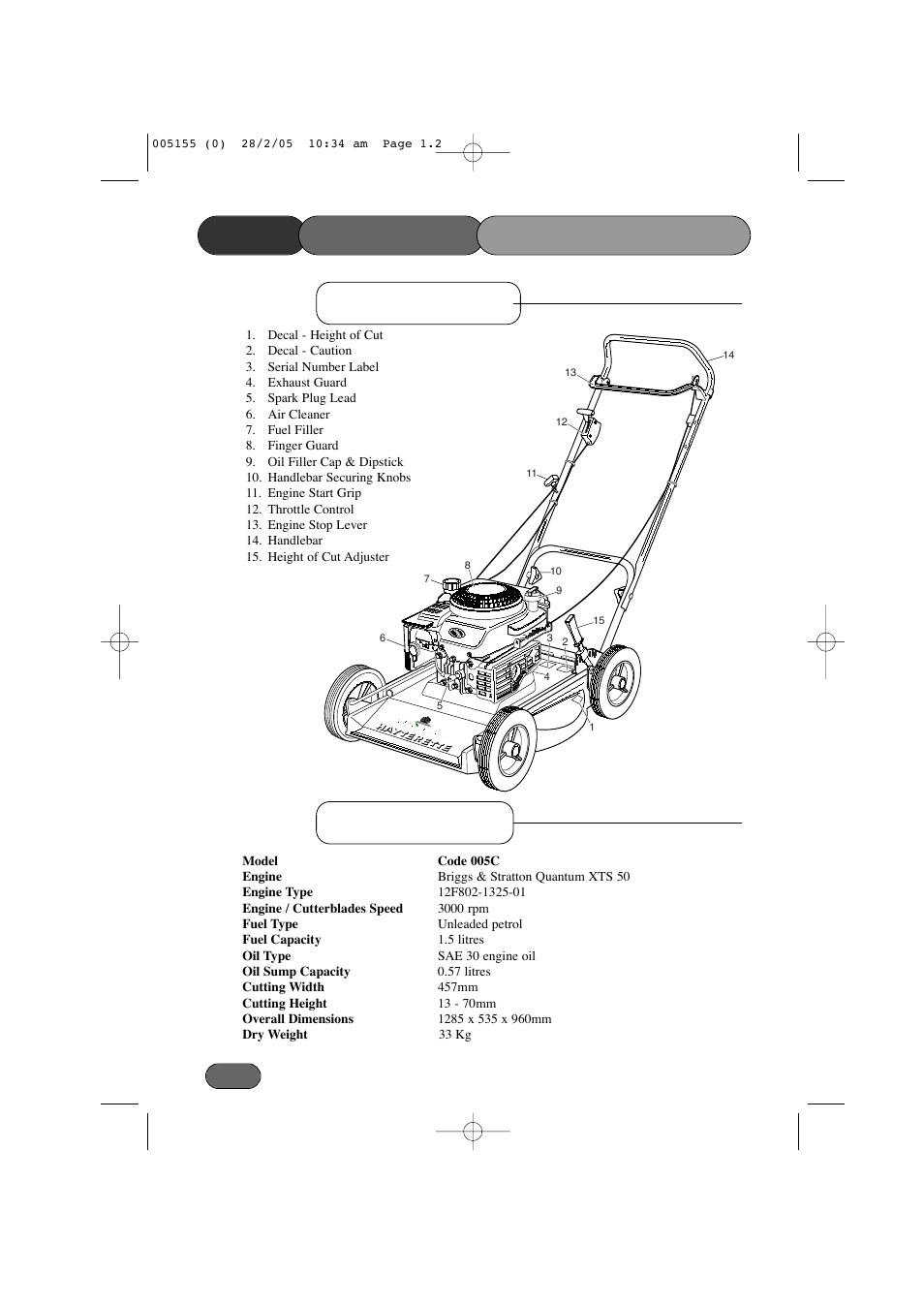 Main features specifications, Main features /specifications | Hayter Mowers 005C User Manual | Page 2 / 36