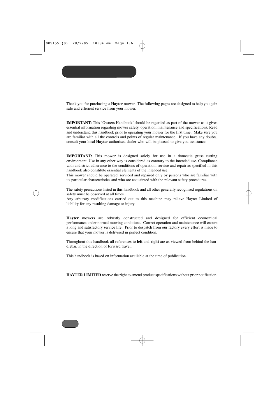 Introduction | Hayter Mowers 005C User Manual | Page 6 / 36