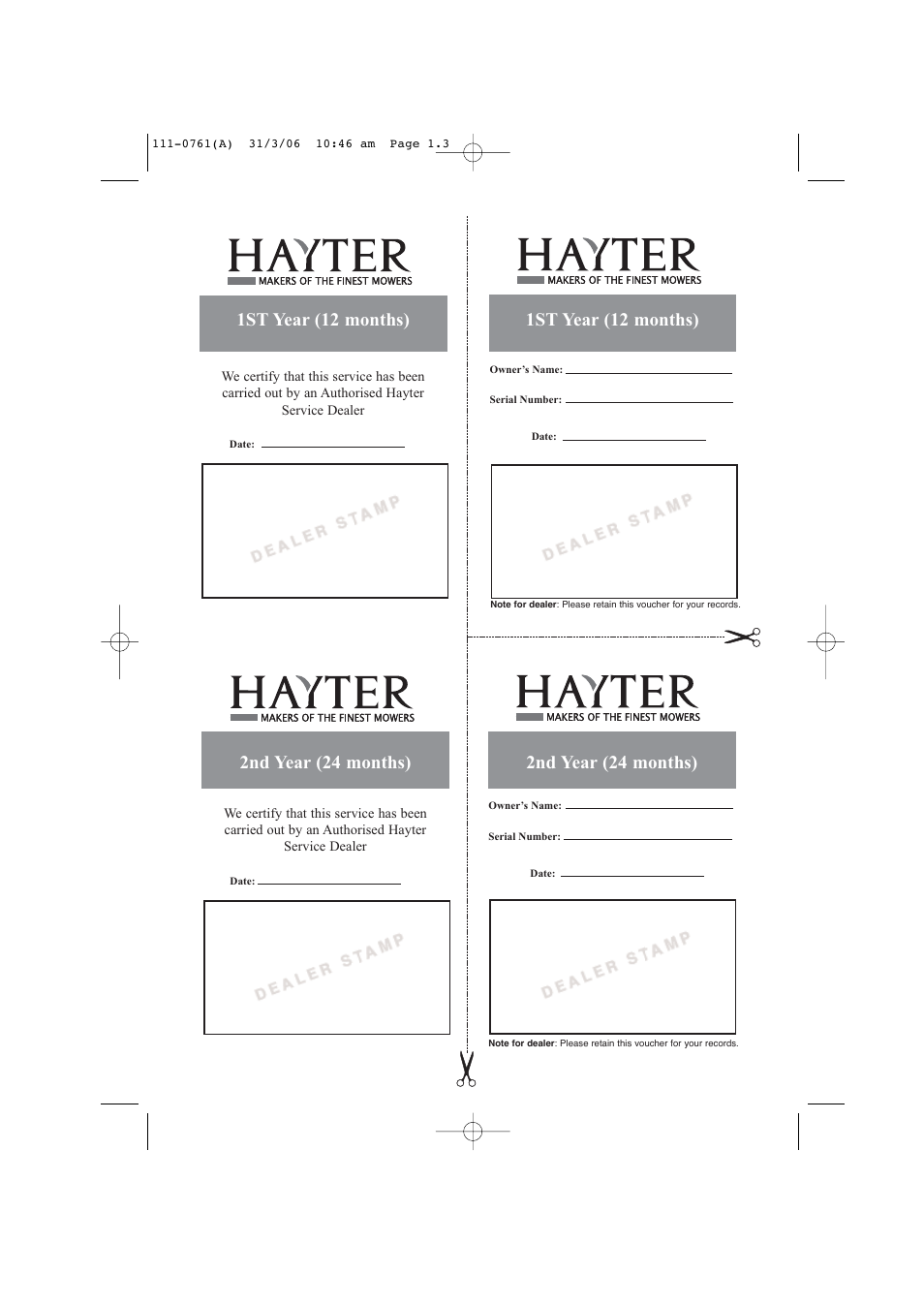 1st year (12 months), 2nd year (24 months) | Hayter Mowers Harrier 48 BBC User Manual | Page 3 / 40