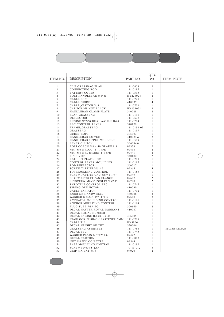 List parts mainframe upper | Hayter Mowers Harrier 48 BBC User Manual | Page 32 / 40