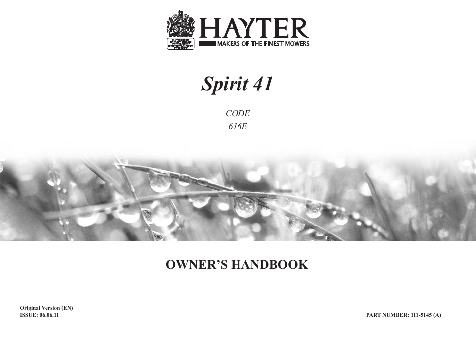 Hayter Mowers Hayter Sprint 41 616E User Manual | 18 pages