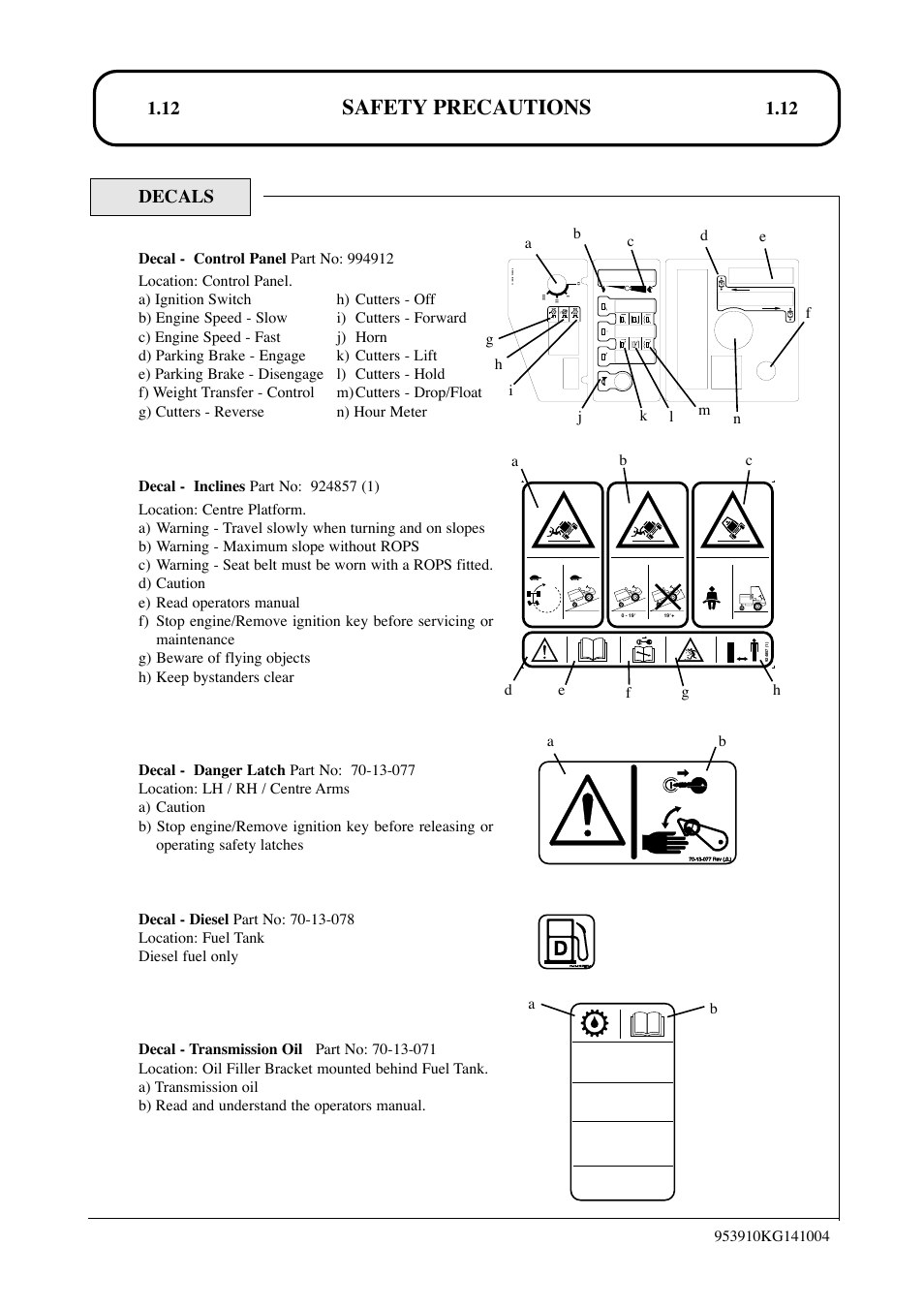 Safety precautions, 12 decals, Ab a b n | Hayter Mowers T424 User Manual | Page 12 / 86