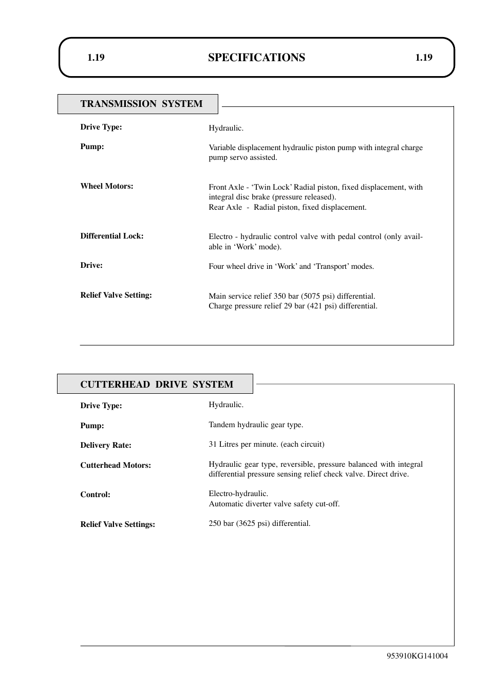 Specifications | Hayter Mowers T424 User Manual | Page 19 / 86