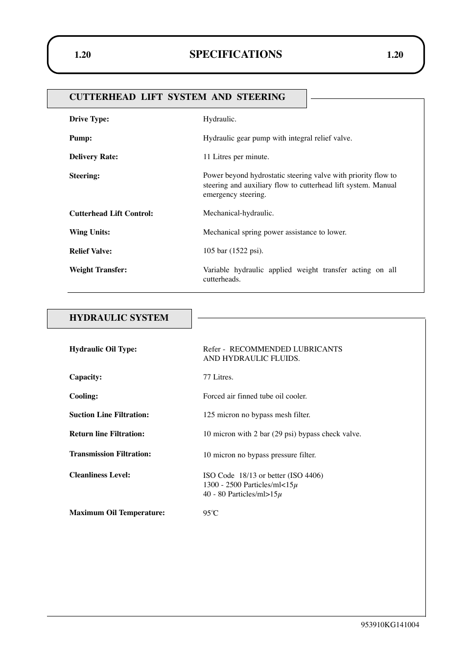 Specifications | Hayter Mowers T424 User Manual | Page 20 / 86