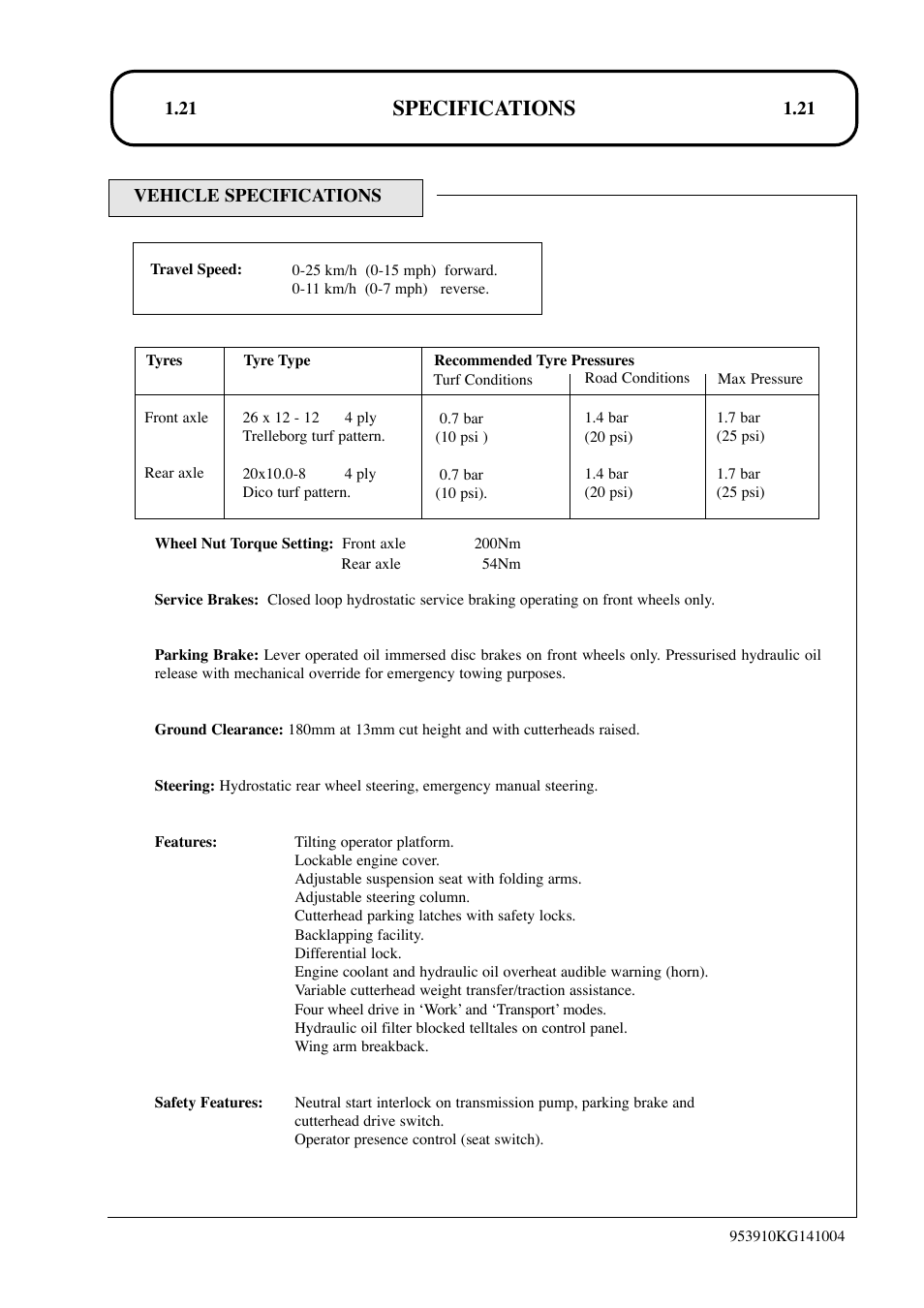 Specifications | Hayter Mowers T424 User Manual | Page 21 / 86