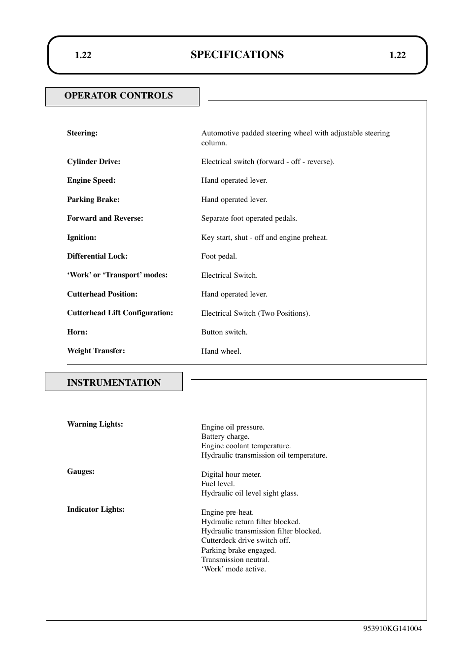 Specifications | Hayter Mowers T424 User Manual | Page 22 / 86