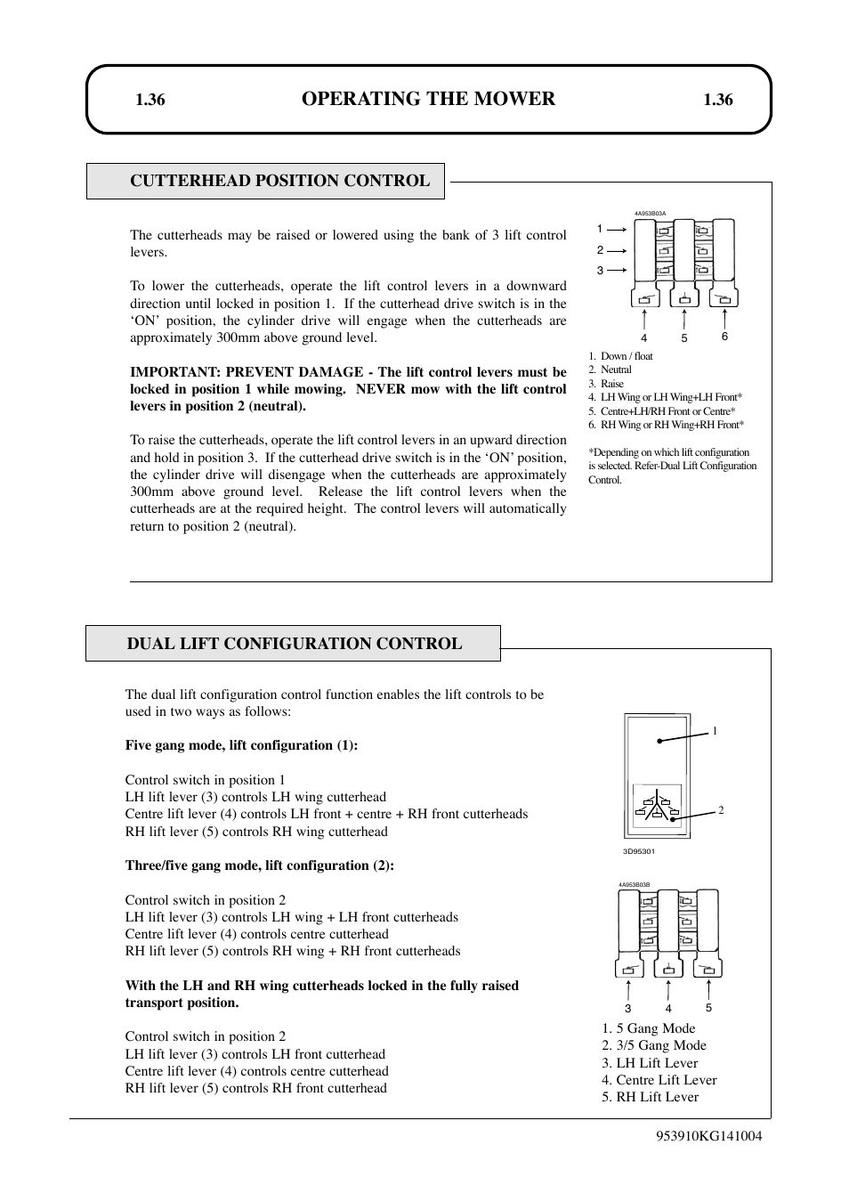 Operating the mower, 36 cutterhead position control, Dual lift configuration control | Hayter Mowers T424 User Manual | Page 36 / 86