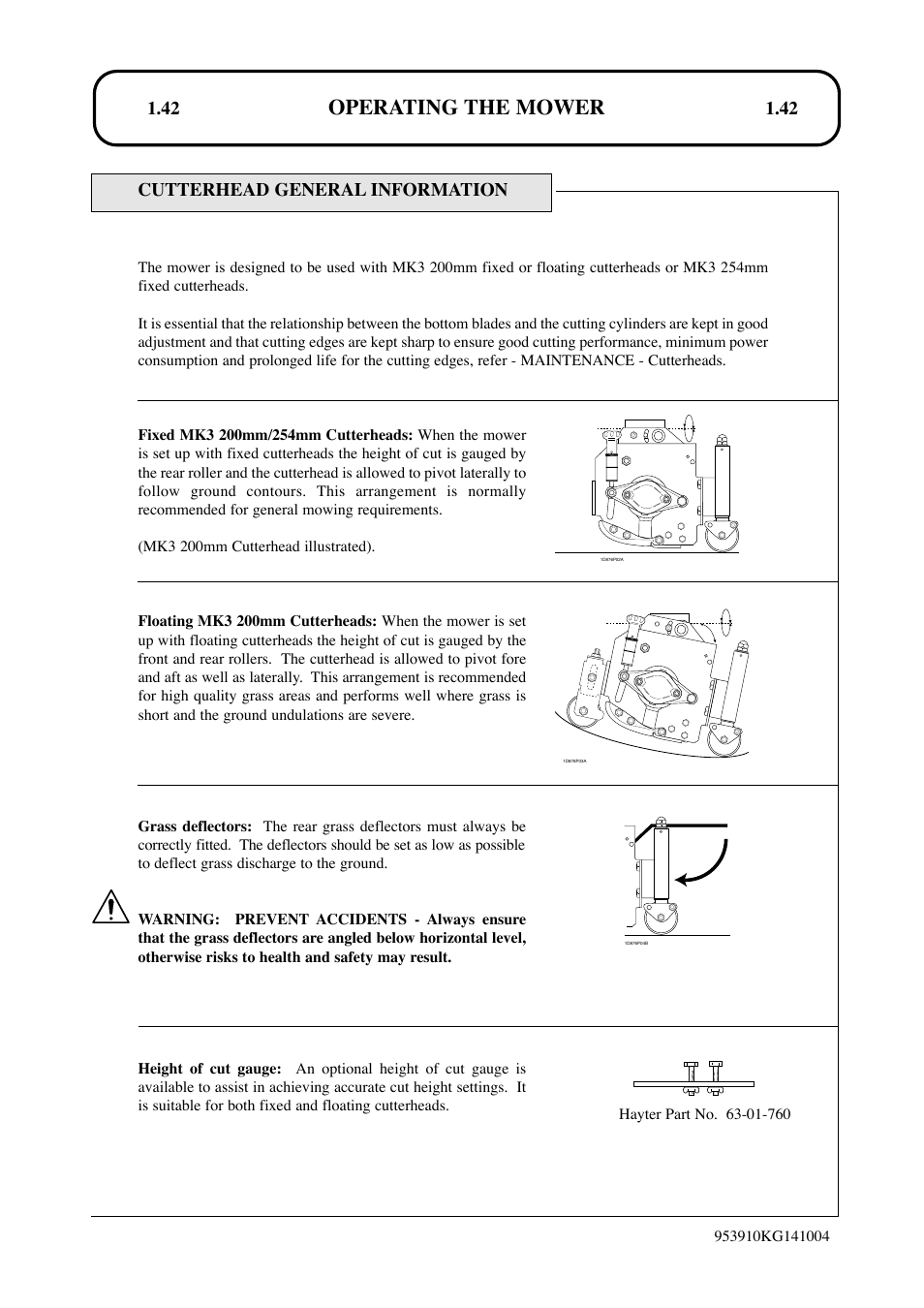 Operating the mower, 42 cutterhead general information | Hayter Mowers T424 User Manual | Page 42 / 86