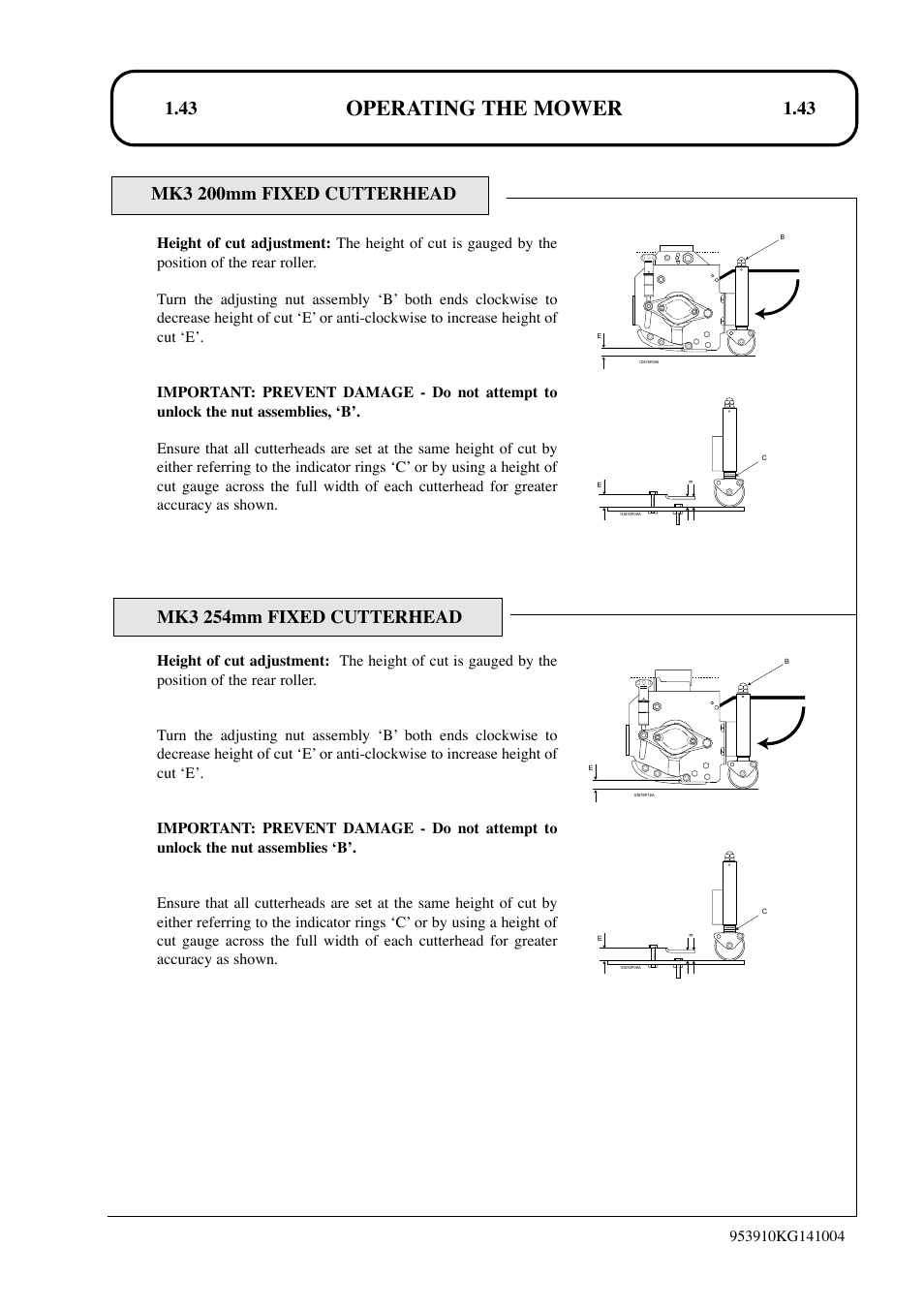 Operating the mower, Mk3 254mm fixed cutterhead | Hayter Mowers T424 User Manual | Page 43 / 86