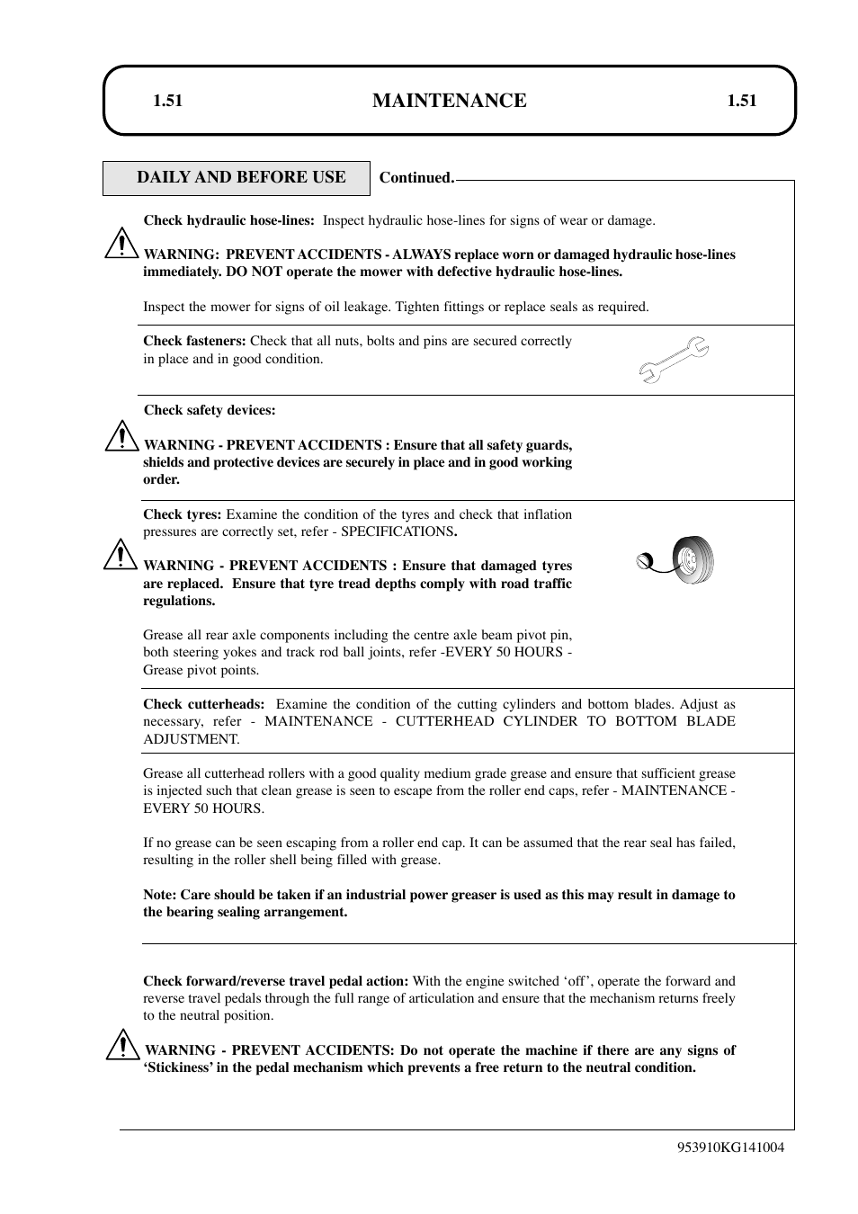 Maintenance | Hayter Mowers T424 User Manual | Page 51 / 86