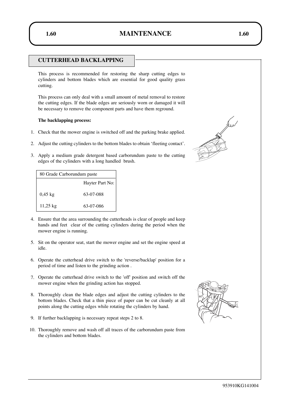 Maintenance | Hayter Mowers T424 User Manual | Page 60 / 86