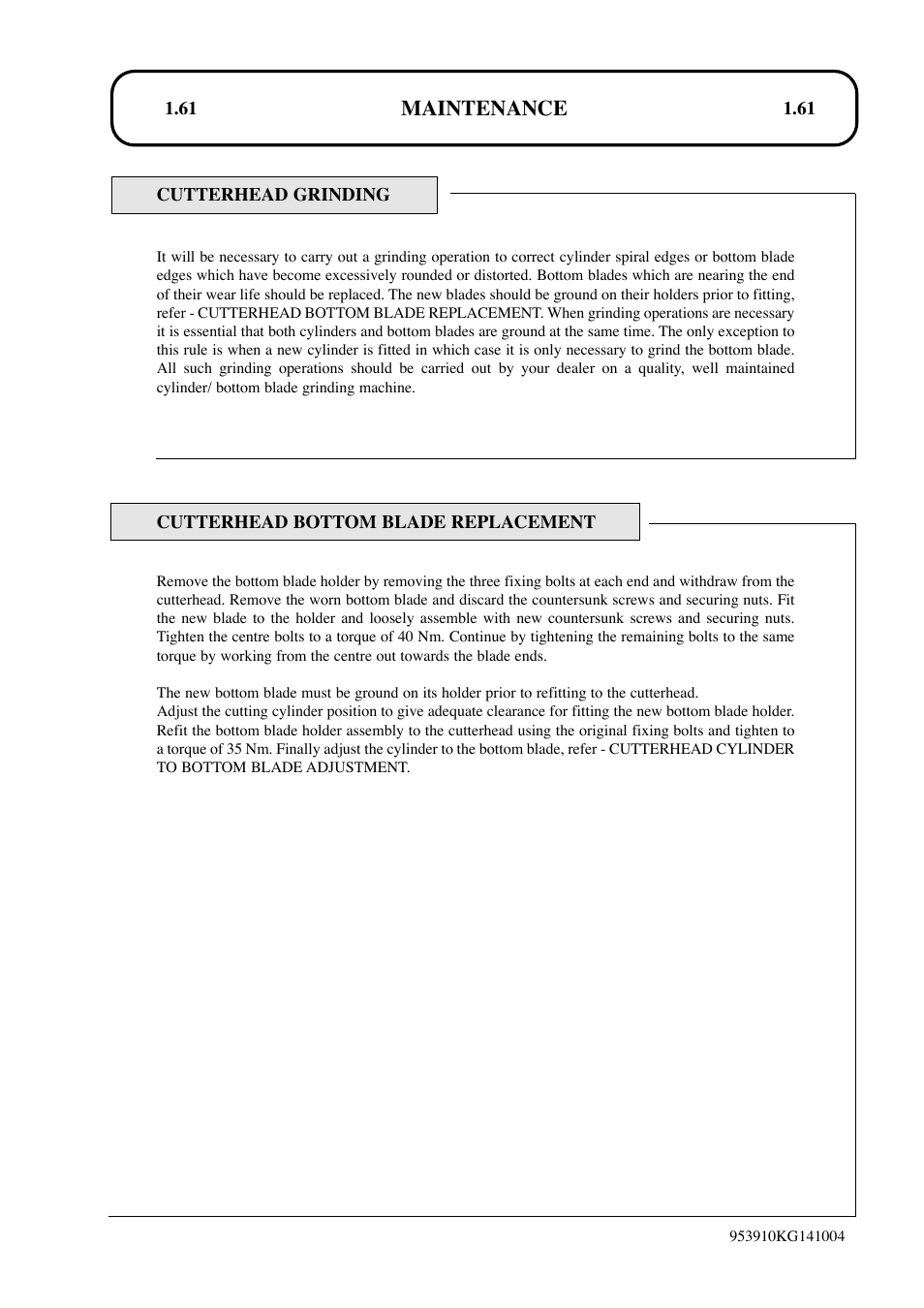 Maintenance | Hayter Mowers T424 User Manual | Page 61 / 86