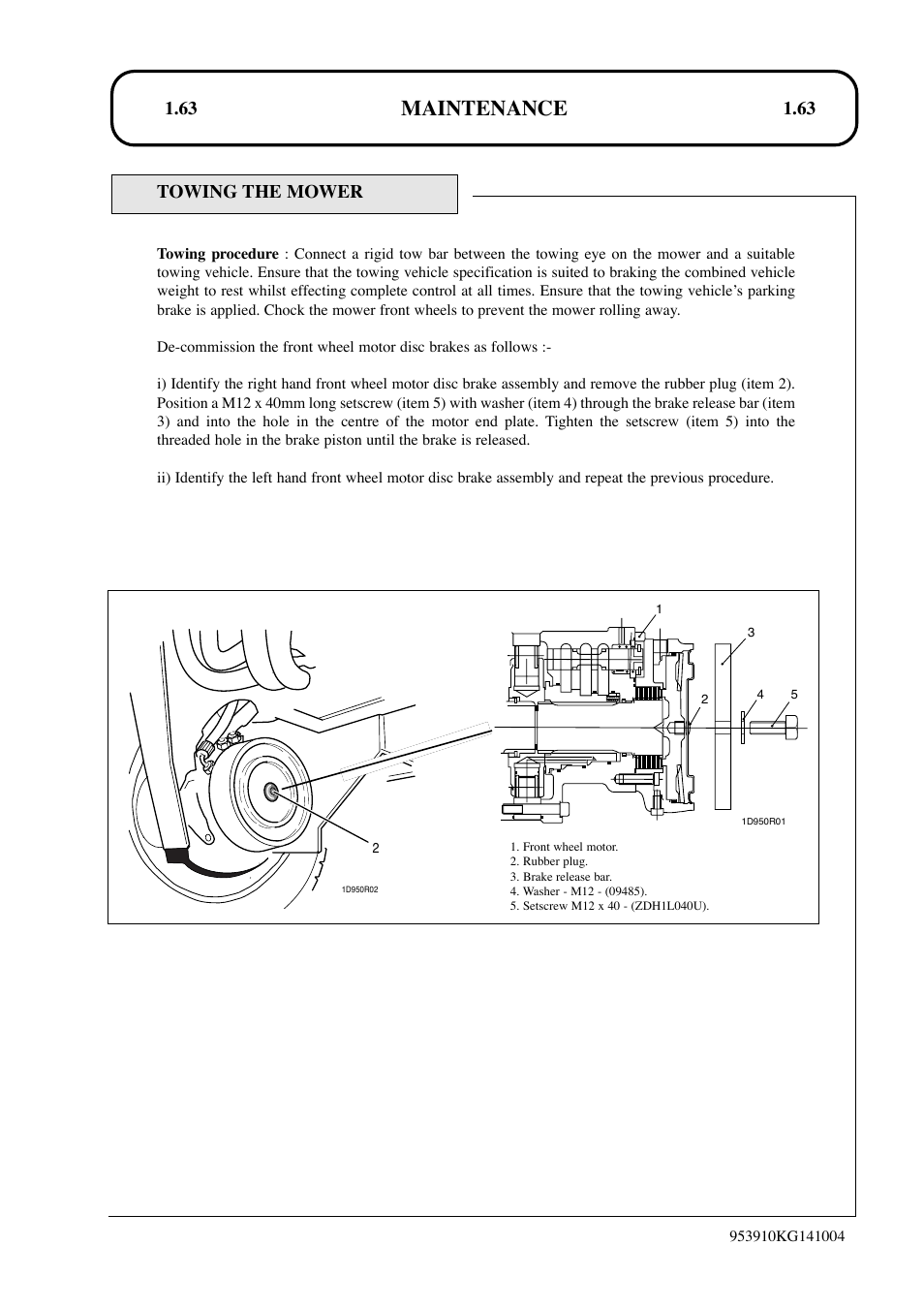 Maintenance, 63 towing the mower | Hayter Mowers T424 User Manual | Page 63 / 86