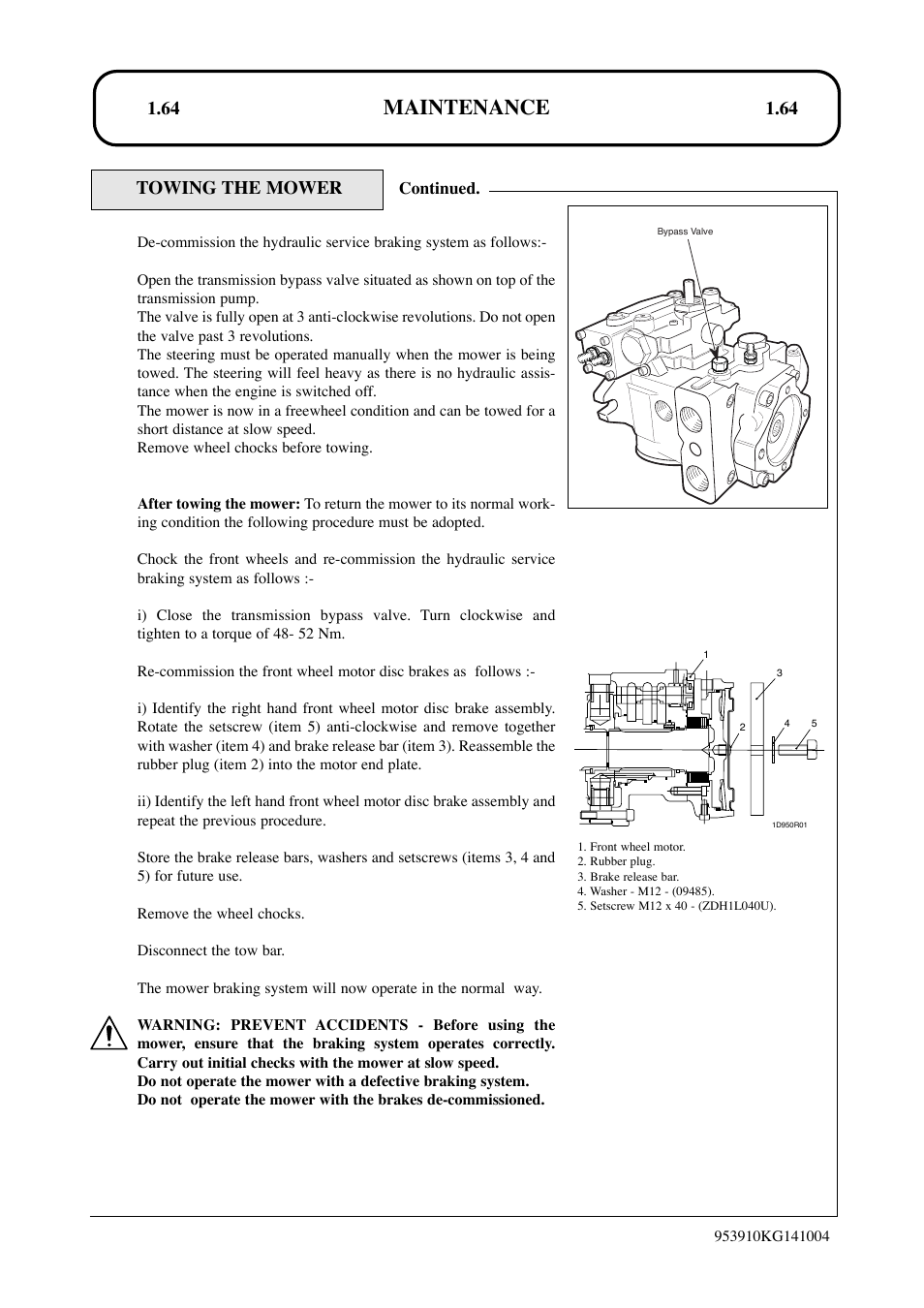 Maintenance, Towing the mower | Hayter Mowers T424 User Manual | Page 64 / 86