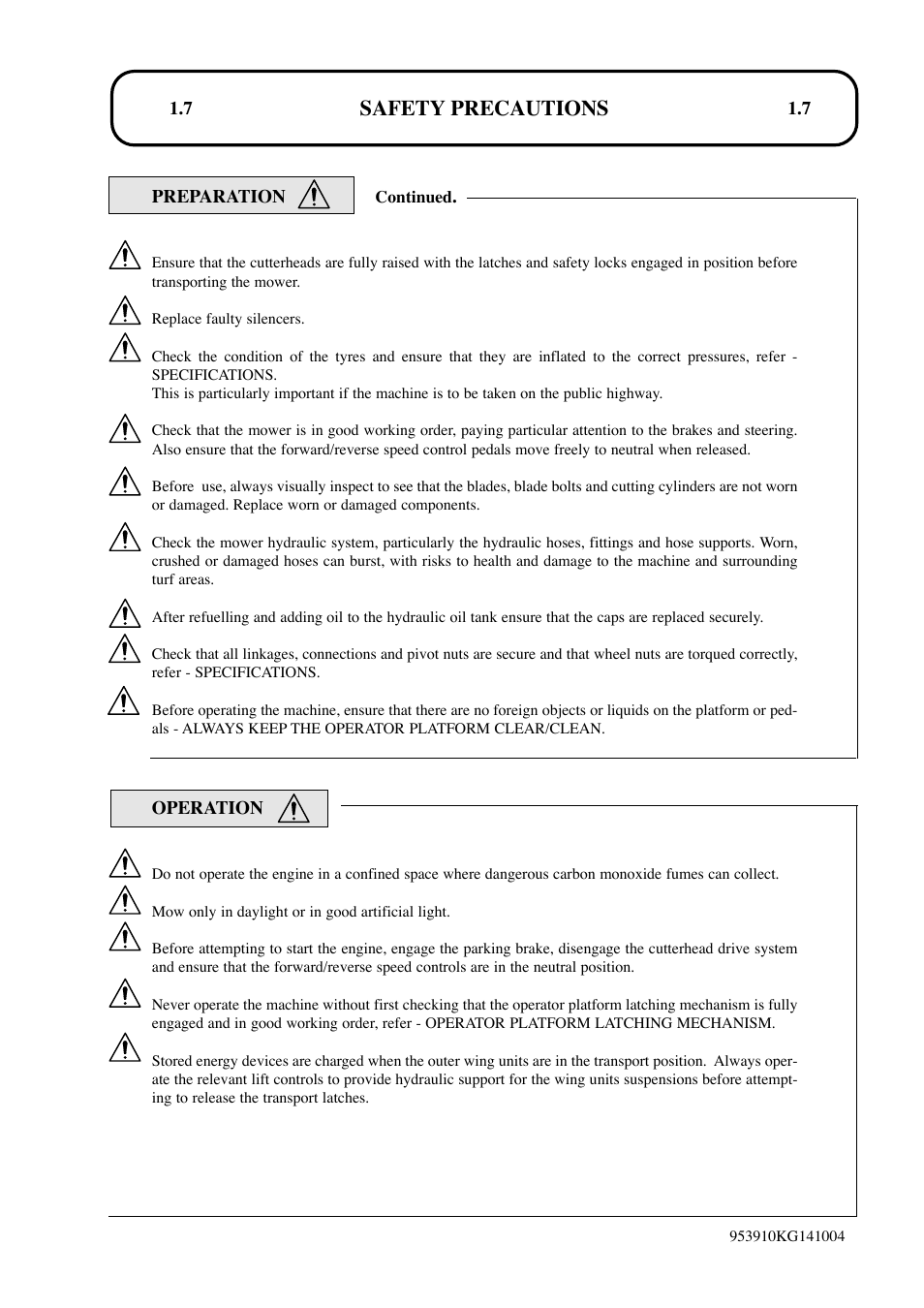 Safety precautions | Hayter Mowers T424 User Manual | Page 7 / 86