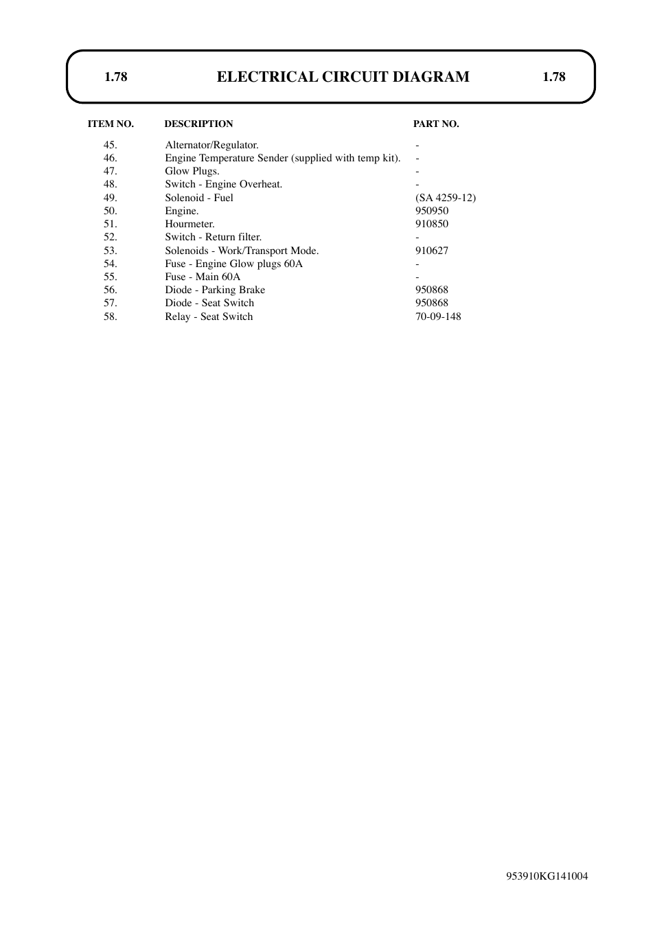 Electrical circuit diagram | Hayter Mowers T424 User Manual | Page 78 / 86