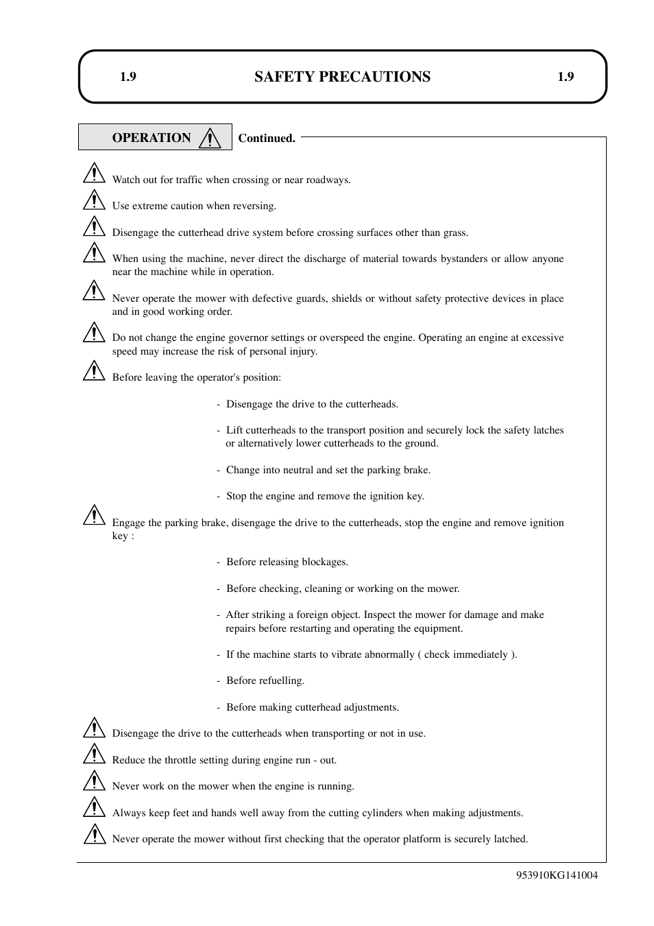 Safety precautions | Hayter Mowers T424 User Manual | Page 9 / 86