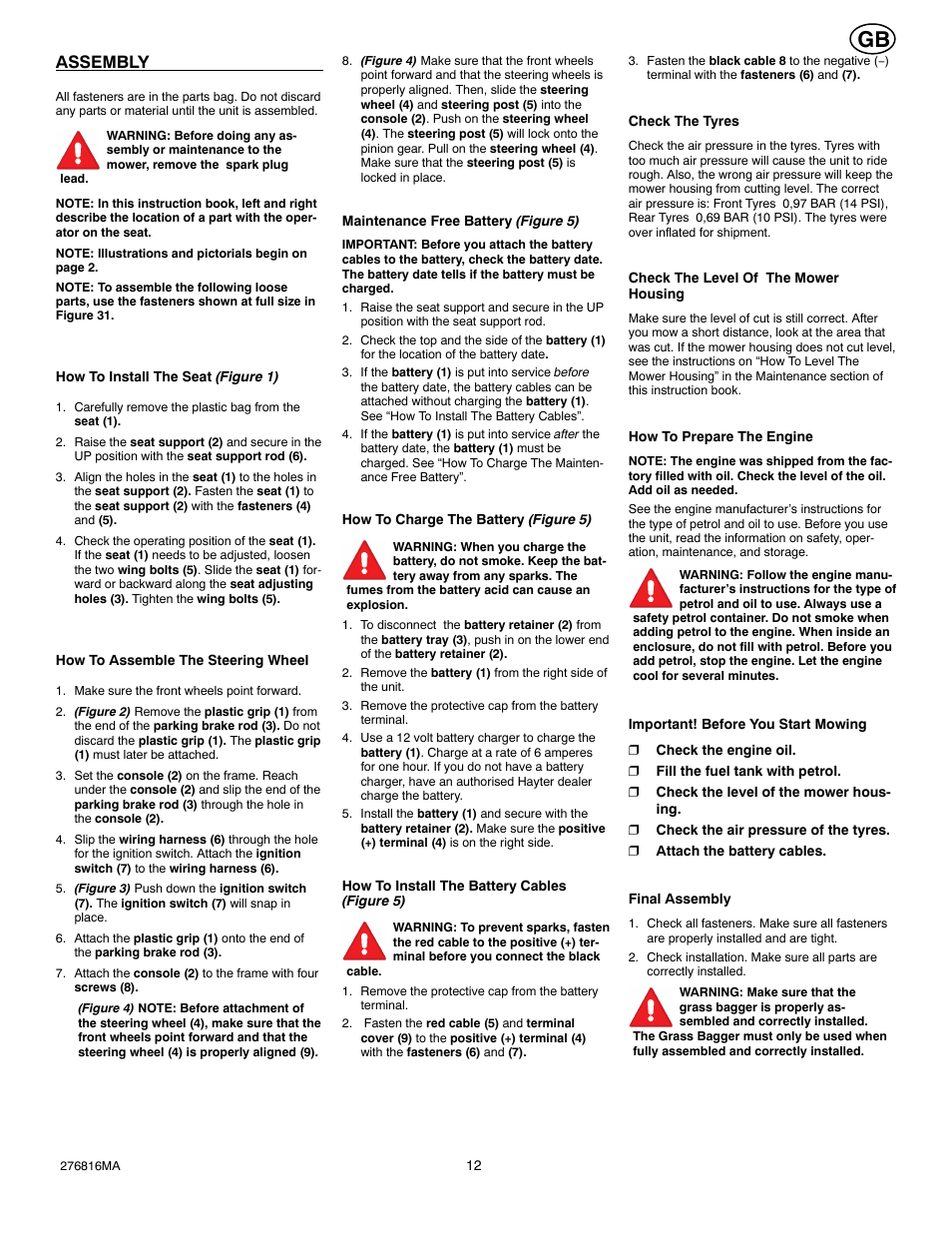 Assembly | Hayter Mowers M10/30 User Manual | Page 12 / 36
